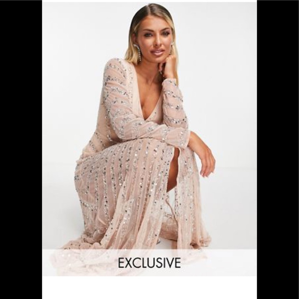 Nude sequin maxi dress. SIZE 6 US tag says SIZE 10 UK